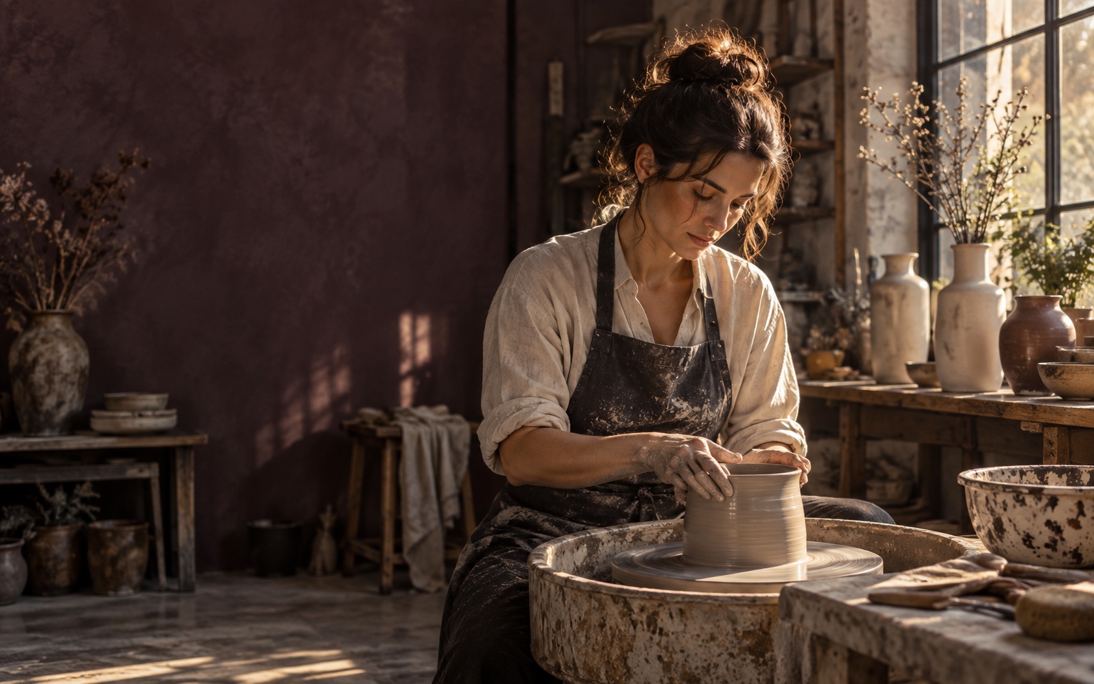 A ceramics studio ready for its next session