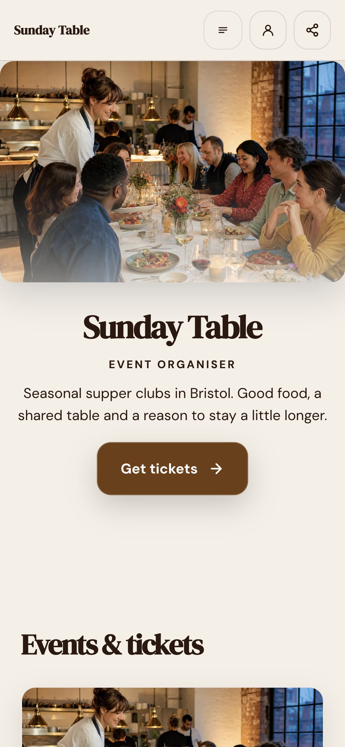Sunday Table actual Editorial mobile preview created through guided setup