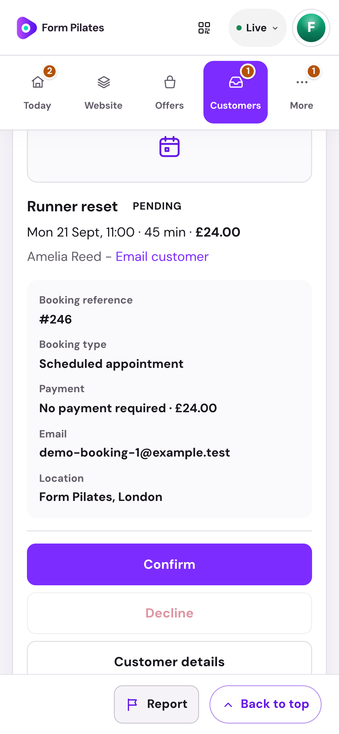 Actual Shovva booking management example on mobile