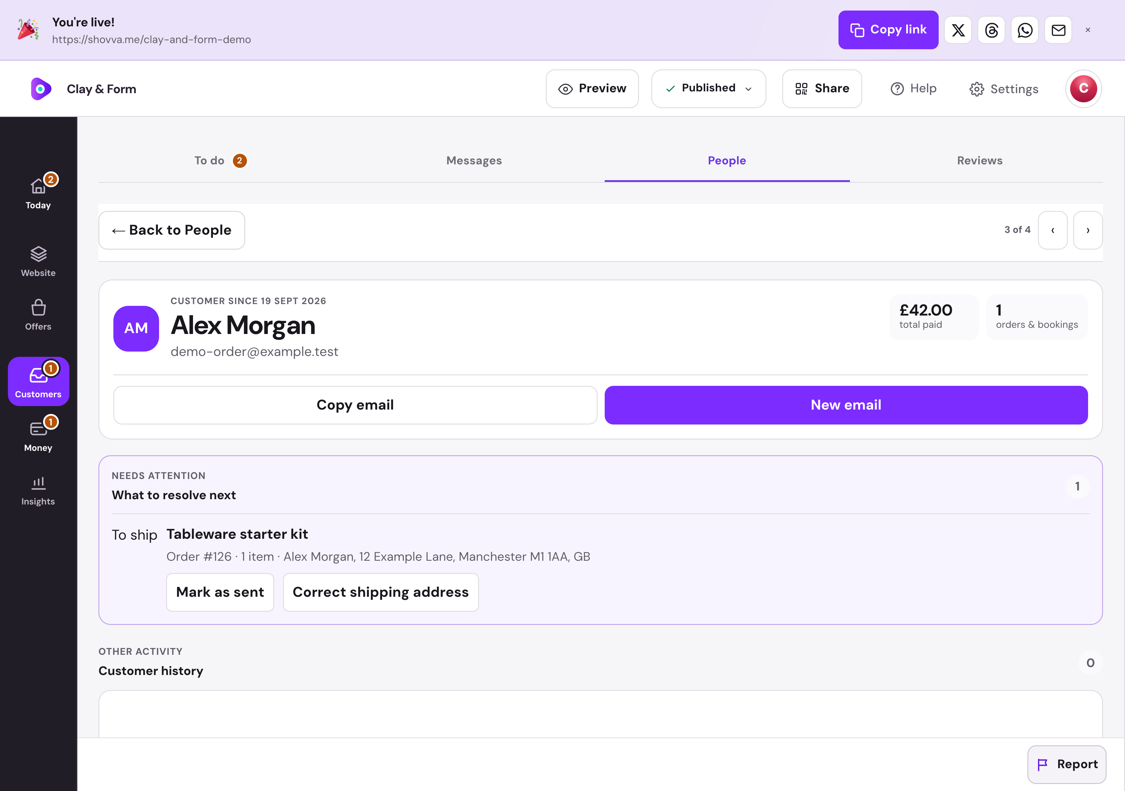 Clay & Form · Order fulfilment — desktop dashboard